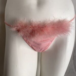 Secret Treasures pink feather thong panty L